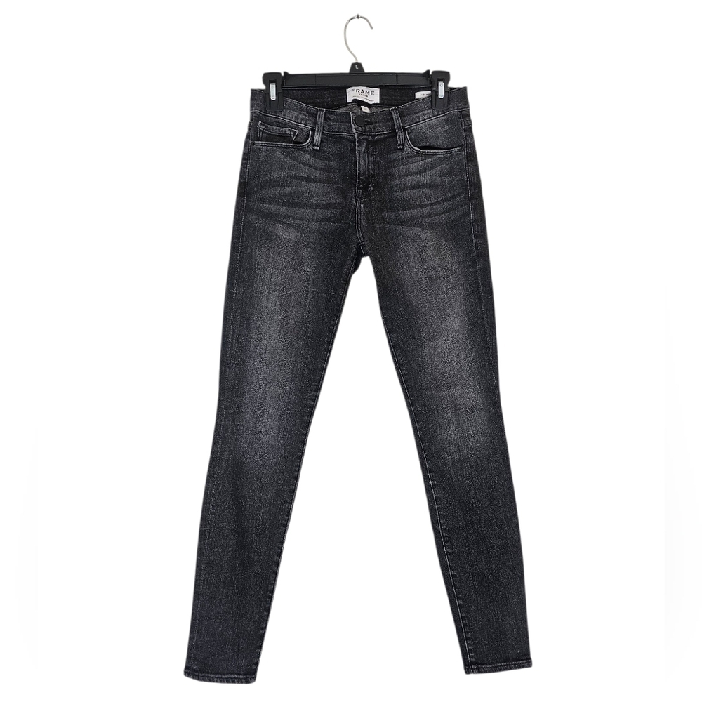 FRAME Denim Le Skinny De Jeanne Mid Rise Black Gray‎ Skinny Jeans 26 Preowned
